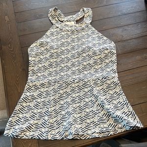 BLUE AND CREAM HALTER PEPLUM TOP